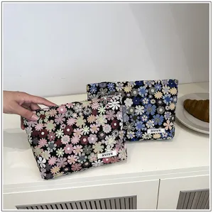 Floral pattern cosmetic pouch portable makeup storage bag toiletry clutch bag for women