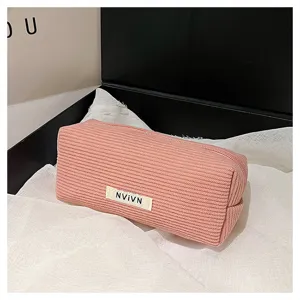 Retro corduroy etui grote capaciteit schattige pennenbuidel effen kleur cosmetische tas