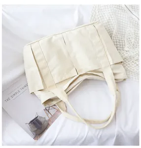Casual canvas tote bag for women, large capacity, Japanese style single shoulder bag.