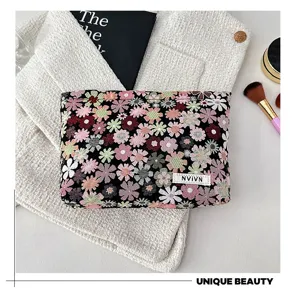 Floral cosmetic bag portable makeup pouch stylish travel storage organizer for daily use.