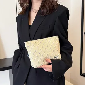 French early autumn new linen distressed cosmetic bag portable travel storage makeup bag for women
