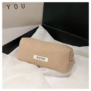 Retro ribfluweel etui met grote capaciteit effen opbergtas voor schrijfwaren en make-up