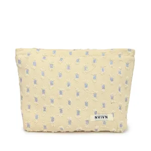 Distressed fabric makeup bag portable travel pouch for women stylish everyday storage toilet