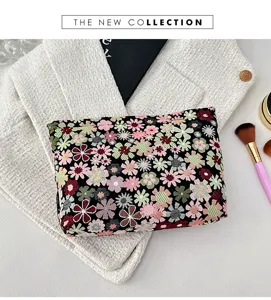 Floral makeup bag portable cosmetic pouch stylish toiletry bag for women travel daily use.