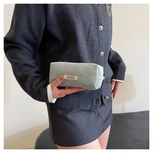 Corduroy etui esthetisch schattige kantoorbenodigdheden opbergtas make-up blauw