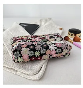 Floral cosmetic bag portable makeup pouch travel toiletry organizer stylish zipper bag