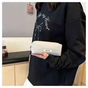 Minimalist canvas pencil case stationery storage bag portable makeup pouch grey utility bag