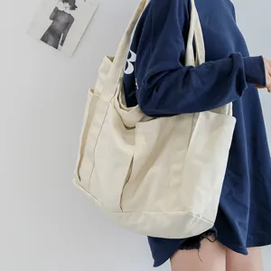 Japanese canvas tote bag large capacity casual shoulder bag for women daily student use style