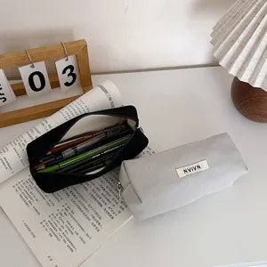 Canvas pencil case large capacity minimalist stationery storage bag for students