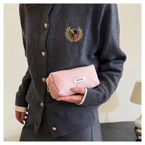 Retro corduroy etui en make-up tasje met grote capaciteit voor studenten schrijfwaren en pennen.