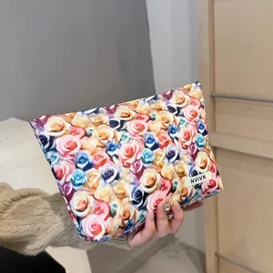 Colorful 3D floral cosmetic bag, large capacity makeup pouch and toiletry organizer for women.