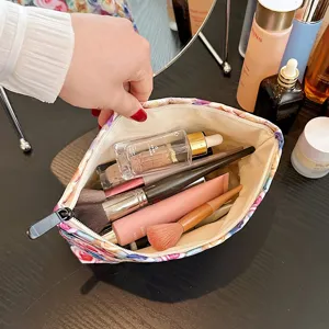 Floral makeup bag large capacity toiletry organizer for women cosmetic storage pouch main
