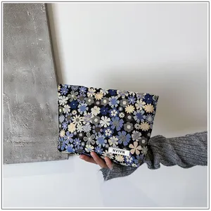 Floral cosmetic bag portable makeup pouch small woven zipper storage bag for daily use travel