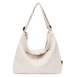 Weisse Baumwoll Canvas Schultertasche lässige Hobo Stil Tote Handtasche für Damen Alltag.