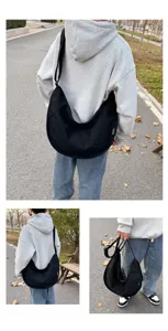 Sac porté épaule croissant en toile noir grand sac bandoulière polyvalent femme style décontracté