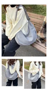 Sac bandoulière décontracté en toile grise pour femme, grand sac fourre-tout souple.