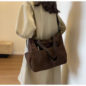 Casual corduroy shoulder bag large capacity solid color tote bag for women daily commute