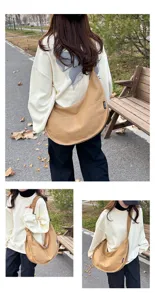 Sac bandouliere en toile croissant, grand sac cabas fourre-tout decontracte pour femme quotidienne.