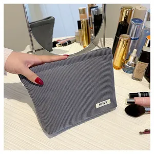 Corduroy cosmetic bag for women, solid color makeup pouch, pencil case and storage bag.