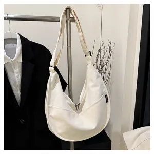 Sac bandoulière en toile blanche, sac hobo dumpling japonais polyvalent pour femme, fourre-tout.