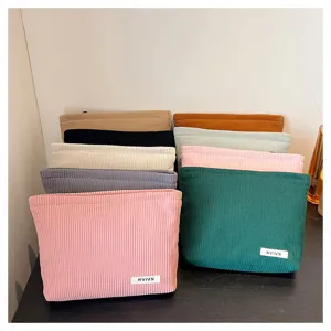 Corduroy makeup bag solid color storage pouch multi-functional travel cosmetic case for women