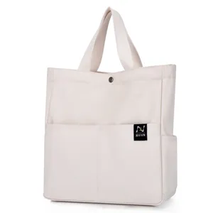 Japanese Korean Style Casual Canvas Shoulder Bag Large Capacity Tote Bag With Multi Pocket Women Handbag