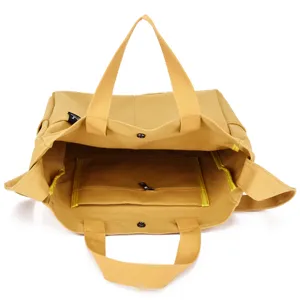 Yellow canvas tote bag, casual shoulder bag for shopping and daily use with inner zipper pocket.