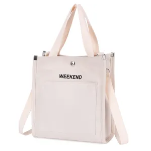 Casual Canvas Tote Bag For Women Japanese Style Letter Print Shoulder Handbag Daily Commuting Large Capacity Top Handle Bag
