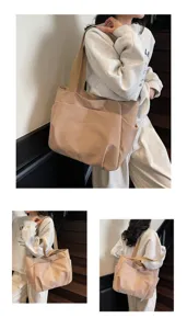 Minimalist solid color shoulder tote bag for women casual large capacity canvas handbag