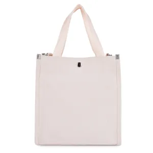 Minimalist canvas tote bag for women, casual single shoulder handbag with snap button.
