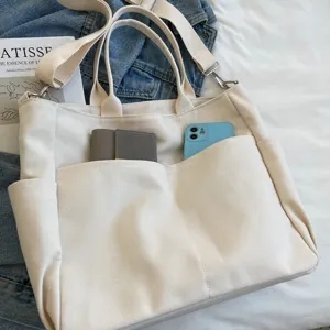 Casual canvas tote bag for women, multi-pocket large capacity shoulder handbag stylish daily.
