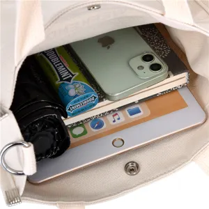Canvas tote bag for women casual large capacity handbag daily shopping shoulder bag detail.