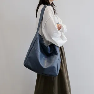 Women PU Leather Tote Bag Vintage Casual Shoulder Bag Large Capacity Solid Color Handbag With Zipper