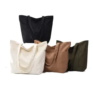 Canvas tote bag for women, large capacity shoulder bag, casual everyday work shopping bag.