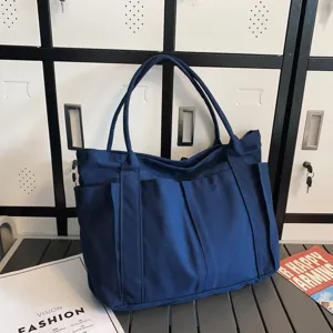 Dark blue canvas tote bag large capacity shoulder handbag for women casual everyday commuter bag