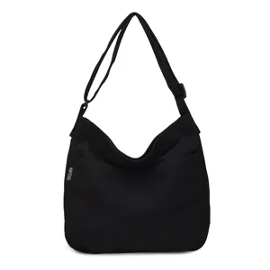 Black canvas hobo shoulder bag for women, large capacity casual crossbody tote bag daily use