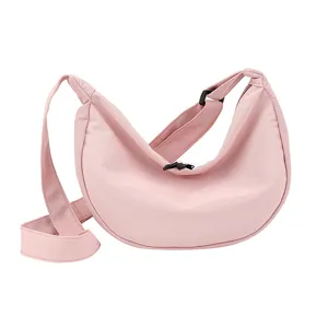Sac bandoulière demi-lune en toile rose sac cabas décontracté pour femme usage quotidien