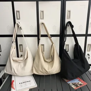 Damen Große Kapazität Canvas Tote Tasche Lässige Einfarbige Schulter Umhängetasche Minimalistische Tägliche Pendler Handtasche