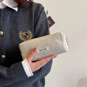 Retro corduroy effen kleur etui grote capaciteit studenten kantoorartikelen opbergtas make-up tas