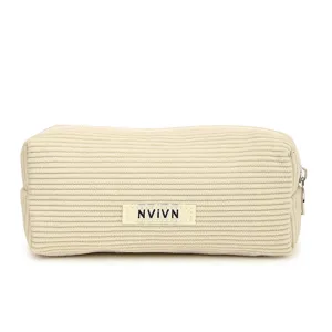 Beige ribfluwelen etui esthetische kantoorbenodigdheden opbergtas en draagbare cosmetische tas