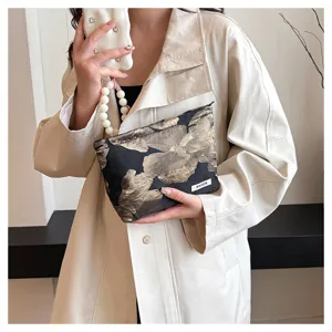 Floral jacquard cosmetic bag large capacity makeup pouch elegant clutch purse stylish travel bag