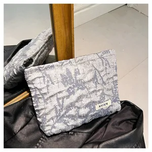 Grey textured fabric makeup pouch aesthetic cosmetic bag minimalist clutch bag