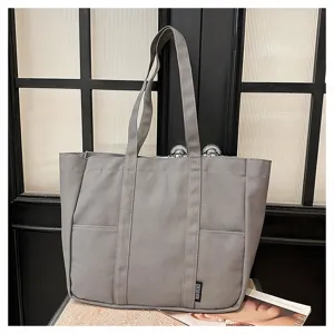 Grey canvas tote bag large capacity shoulder bag casual daily student handbag for women