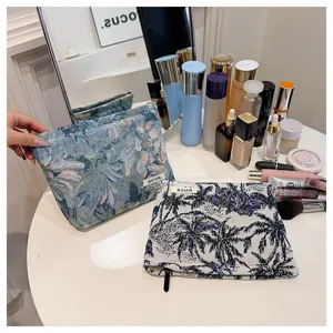 Women vintage fabric cosmetic bag stylish tapestry makeup pouch travel toiletry organizer
