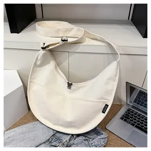 Sac bandoulière croissant en toile blanche sac besace dumpling décontracté réglable.