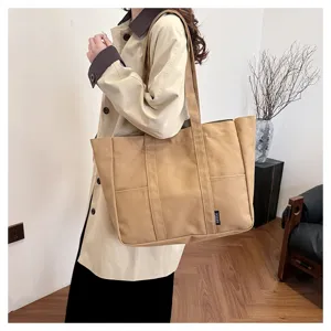 Japanese style large capacity canvas tote bag, casual shoulder bag for women daily use.