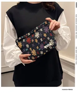 Woven Jacquard Floral Cosmetic Pouch Stylish Travel Makeup Bag Storage Toiletry Organizer for Women