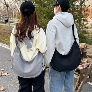 Sac Bandoulière en Toile de Style Japonais Grande Capacité Sac Dumpling Hobo Cabas Couleur Unie Décontracté pour Femmes