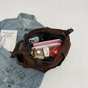 Corduroy shoulder tote bag casual minimalist solid color large capacity commuting daily bag