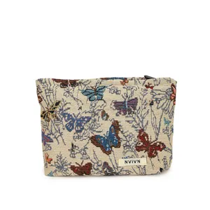 Women vintage butterfly print fabric cosmetic bag casual makeup pouch daily storage purse